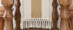 Boho Farmhouse Linen Table Runner with Tassels–Rustic Macrame, Burlap & Cotton Blend for Summer Home Decor and Holiday Events