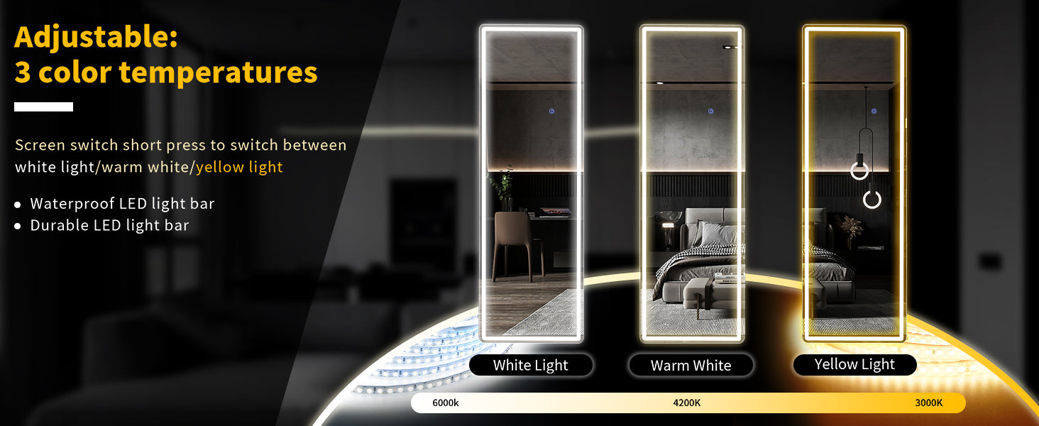 63"x20" Full Length Mirror with Lights,LED Mirror Full Length,Lighted Floor Mirror with Stand,Full Body Mirror with Dimming