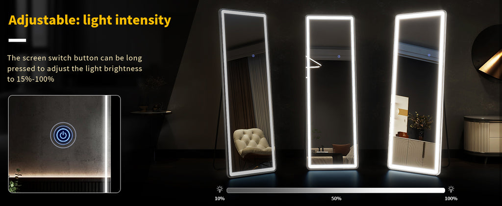 63"x20" Full Length Mirror with Lights,LED Mirror Full Length,Lighted Floor Mirror with Stand,Full Body Mirror with Dimming