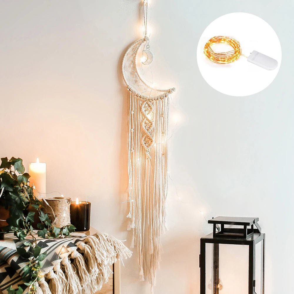 Macrame Dream Catcher Boho Home Decor Moon Ramadan Decoration Macrame Wall Hanging Baby Nordic Room Decoration for Kids Nursery