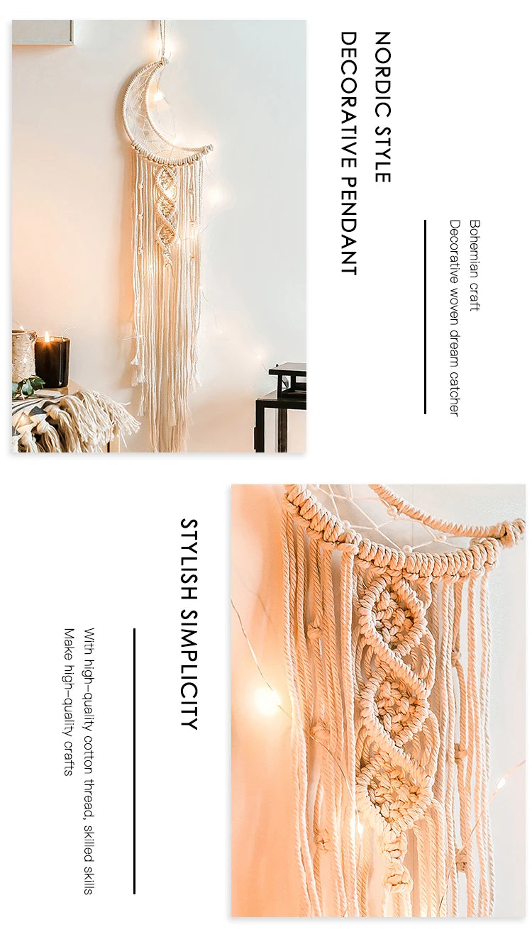 Macrame Dream Catcher Boho Home Decor Moon Ramadan Decoration Macrame Wall Hanging Baby Nordic Room Decoration for Kids Nursery
