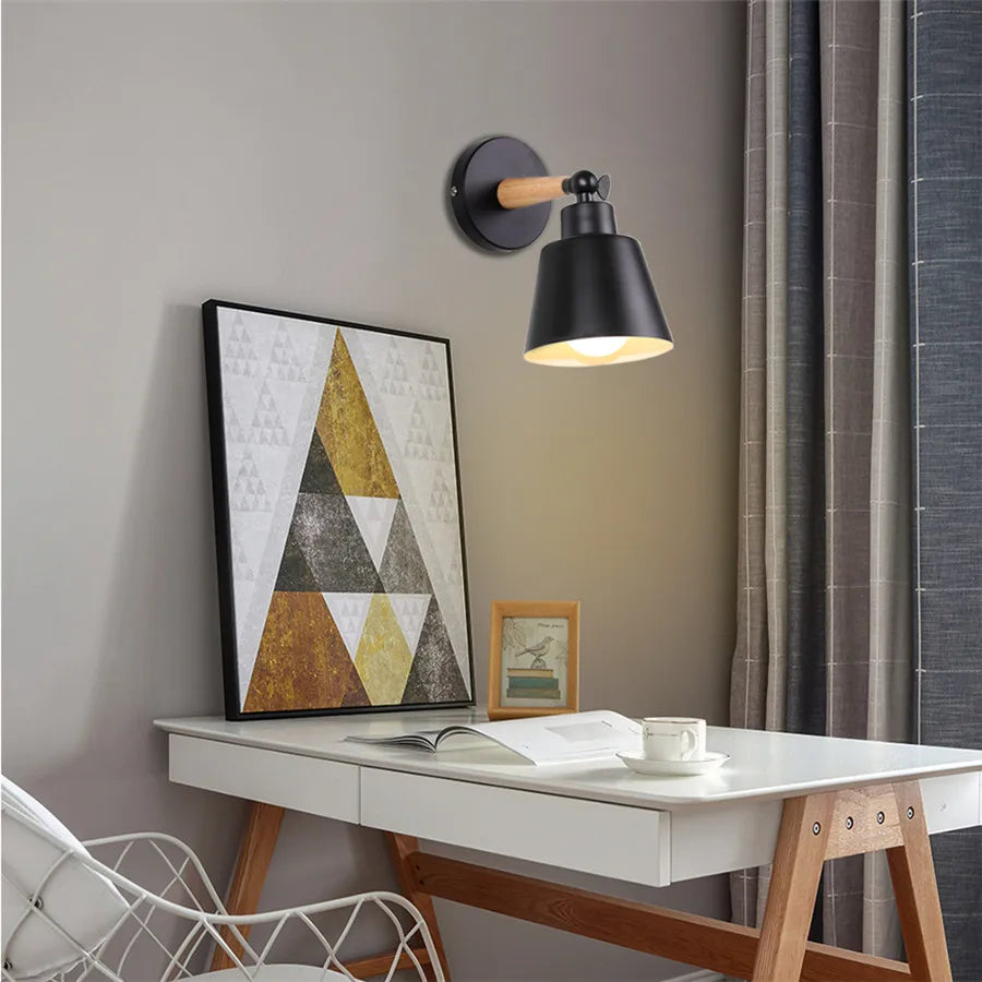 Nordic Wood Wall Lights Bedroom Bedside Lamp Black Creative Modern E27 Wall Lamps Suspension LED Home Lighting Sconce Room Decor