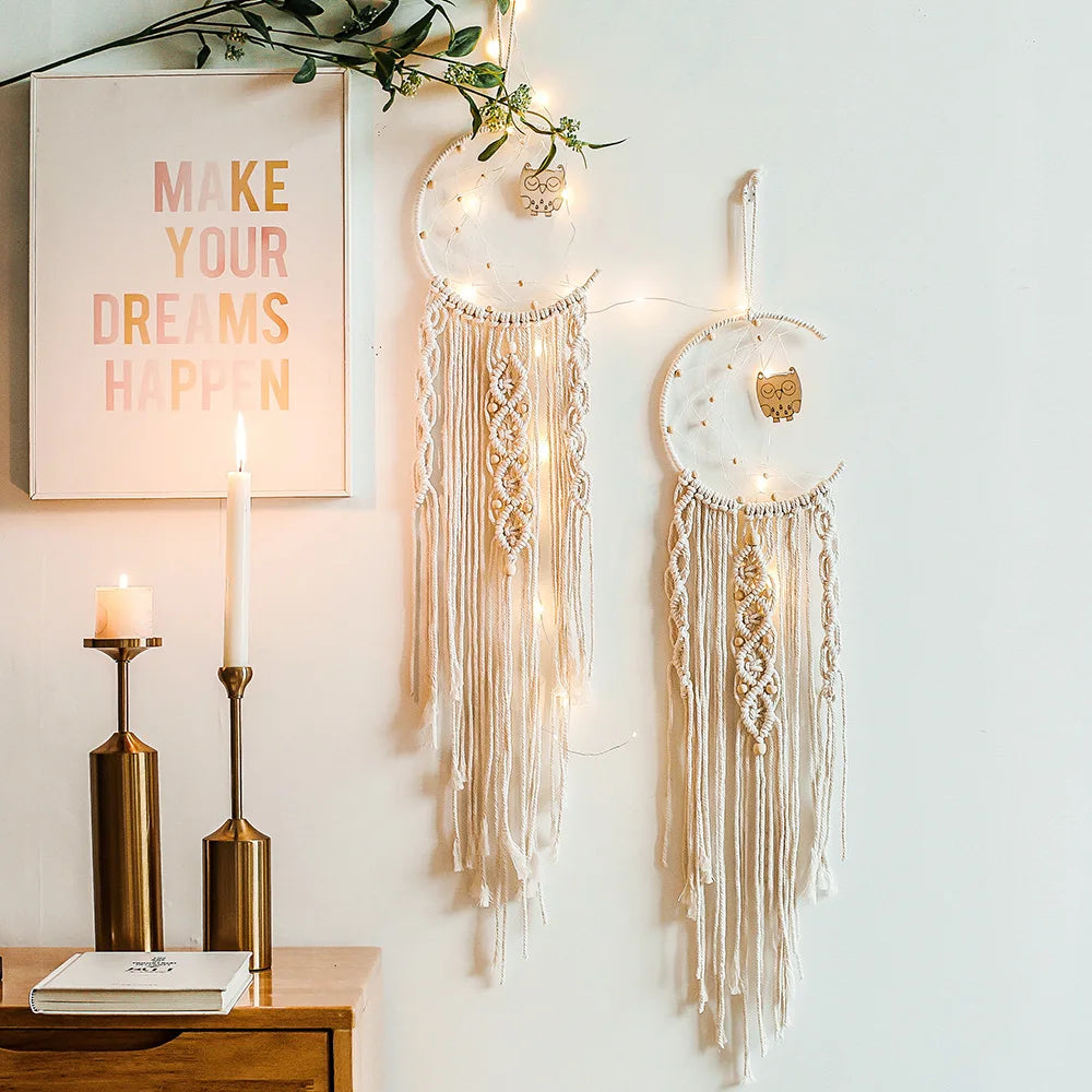 Macrame Dream Catcher Boho Home Decor Moon Ramadan Decoration Macrame Wall Hanging Baby Nordic Room Decoration for Kids Nursery