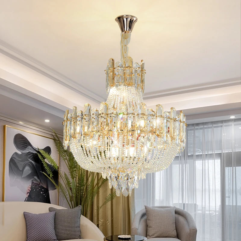 2025 Light Luxury Crystal Ceiling Chandelier Amber And Smoky Grey Crystal Circular Living Room Elegant Ceiling Lamps LED Lustre