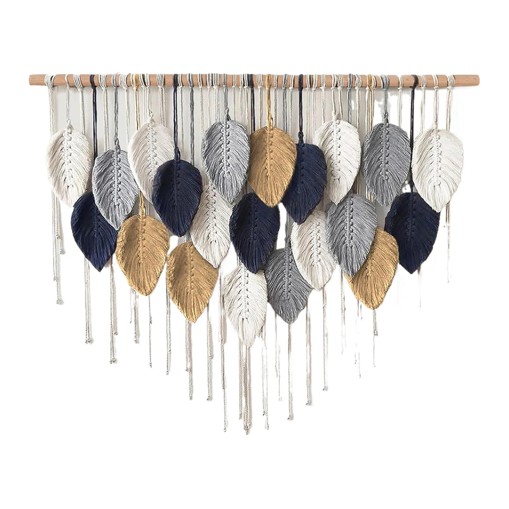 Large Macrame Wall Hanging Boho Woven Tapestry Chic Home Decor Modern Bohemian Handmade Leaf Feather Wall Art Decorations