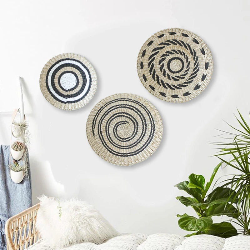Boho Hand Woven Wall Basket Hanging Home Decorative Rustic Wall Basket Decor Pendants For Kitchen Farmhouse Table Living Room