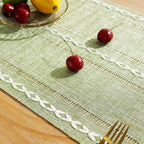 Green Table Runners Boho Rustic Tassels Farmhouse Braided Striped Cotton Linen for Dining Party Holiday Wedding Table Decoration