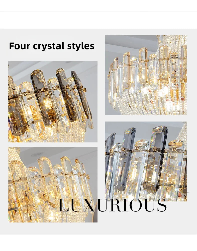 2025 Light Luxury Crystal Ceiling Chandelier Amber And Smoky Grey Crystal Circular Living Room Elegant Ceiling Lamps LED Lustre