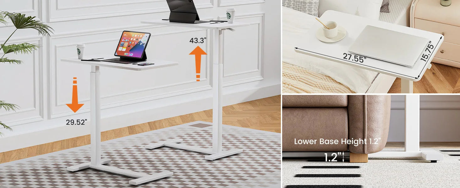JHK Overbed Bedside Sofa Table with Hidden Wheels Adjustable Height Home Use Bed Table Laptop Mobile Standing Desk For Bedroom