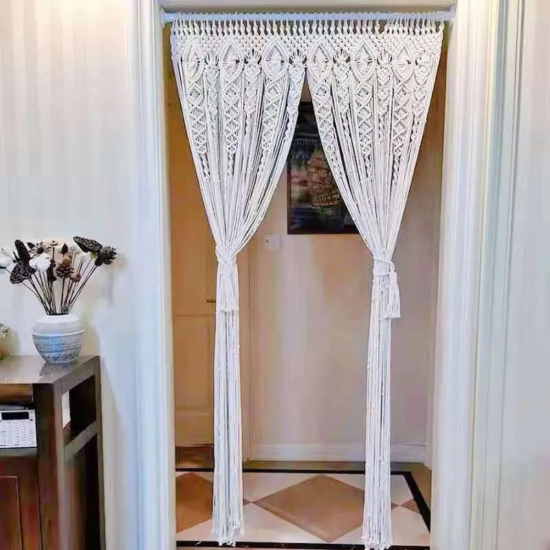 Hand-woven Macrame Door Curtain Bohemia Wall Hanging Tapestry For Home Window Doorway Bedroom Living Room Wedding Backdrop Decor