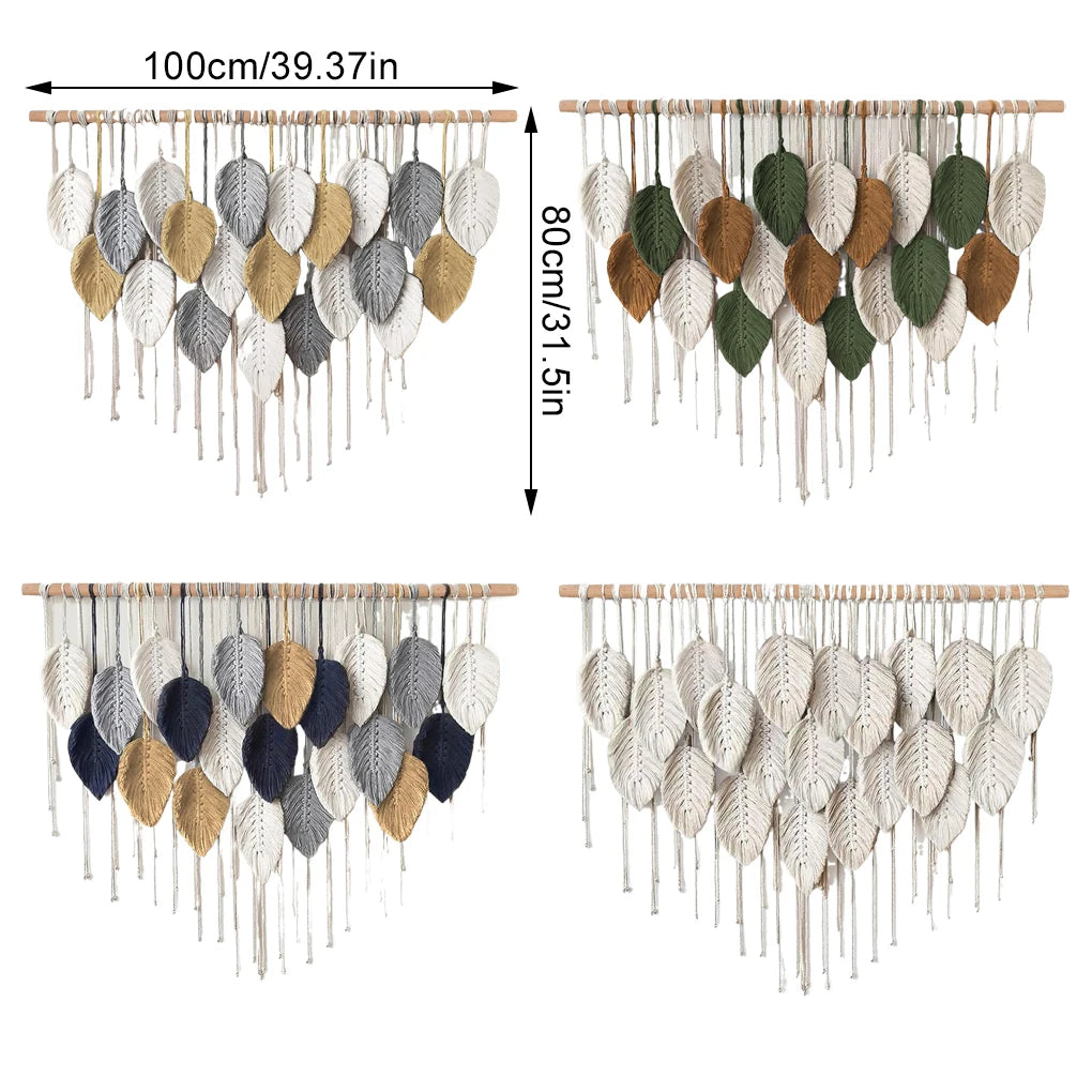 Large Macrame Wall Hanging Boho Woven Tapestry Chic Home Decor Modern Bohemian Handmade Leaf Feather Wall Art Decorations
