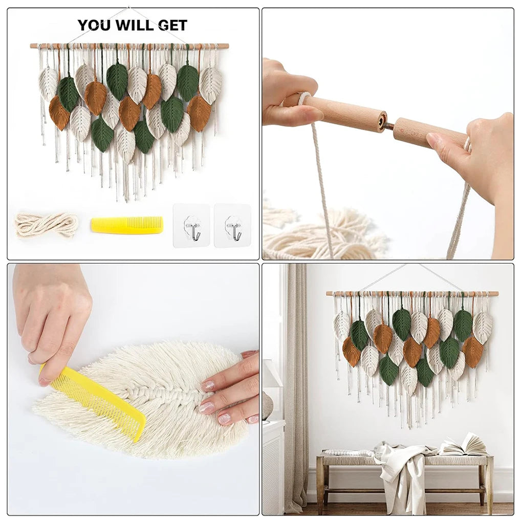Large Macrame Wall Hanging Boho Woven Tapestry Chic Home Decor Modern Bohemian Handmade Leaf Feather Wall Art Decorations