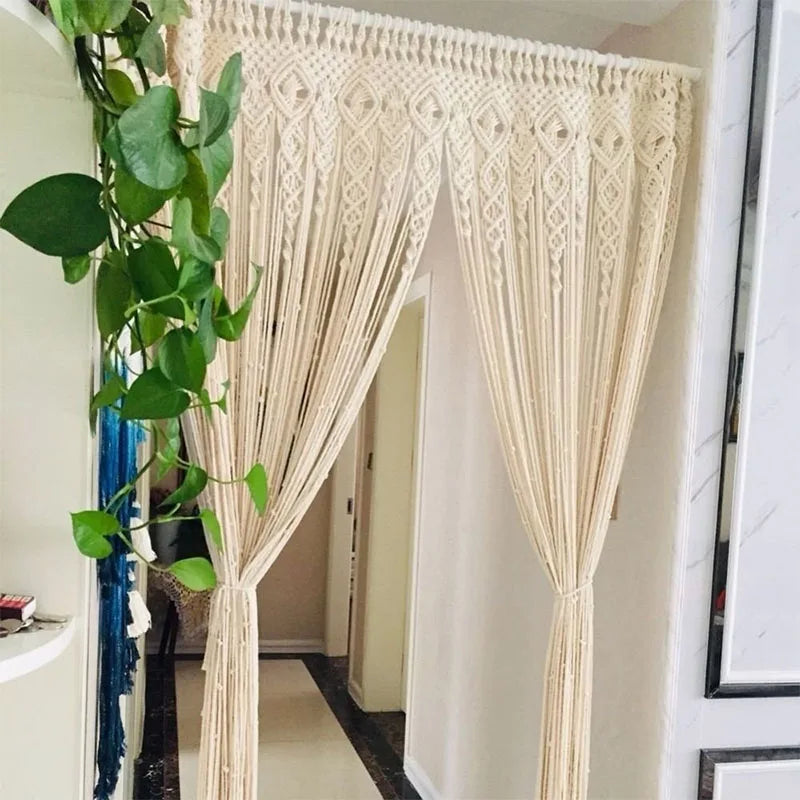 Hand-woven Macrame Door Curtain Bohemia Wall Hanging Tapestry For Home Window Doorway Bedroom Living Room Wedding Backdrop Decor