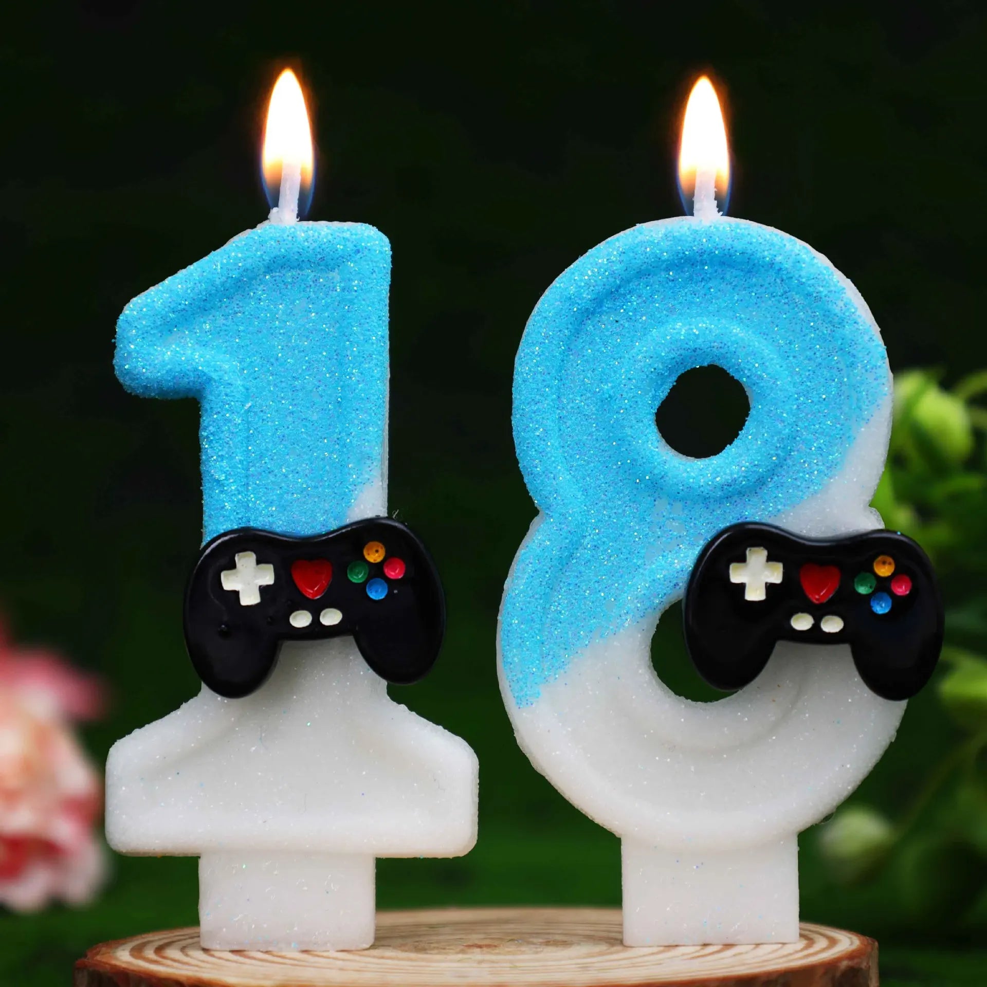 Game Controller Number Candles 0-9, Blue Glitter Video Game Birthday Cake Topper, Gamer Themed Number Candle for Boys Birthday P