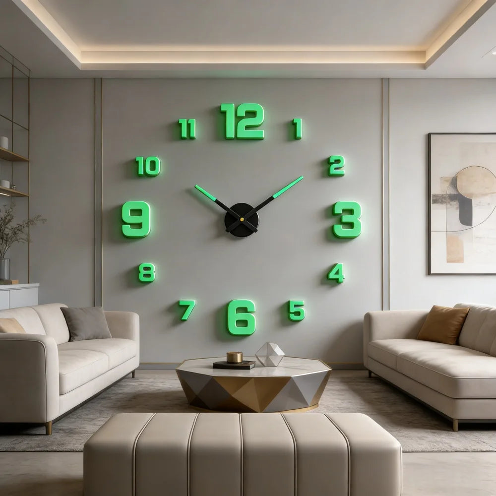 Large 3D Wall Clock Luminous Classic Wall Clocks DIY Digital Clock Wall Watches Stickers Silent Clock for Home Living Room Table