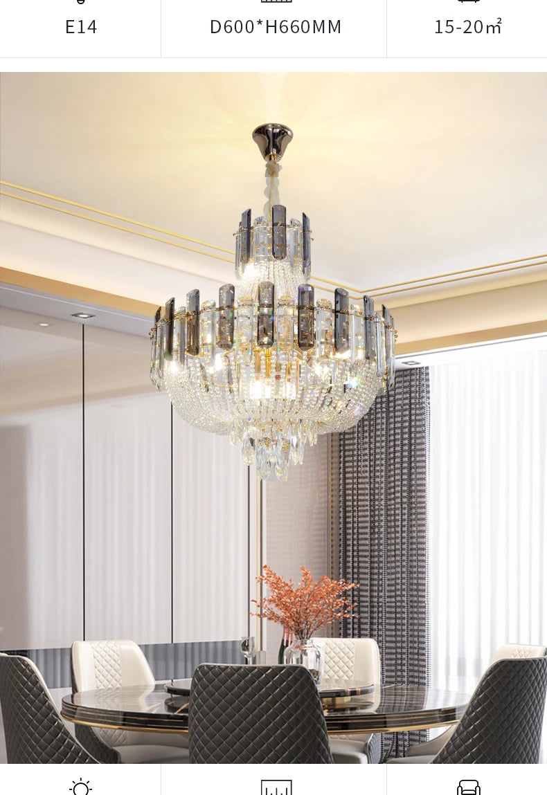 2025 Light Luxury Crystal Ceiling Chandelier Amber And Smoky Grey Crystal Circular Living Room Elegant Ceiling Lamps LED Lustre