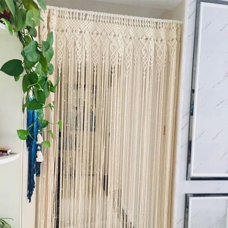 Hand-woven Macrame Door Curtain Bohemia Wall Hanging Tapestry For Home Window Doorway Bedroom Living Room Wedding Backdrop Decor