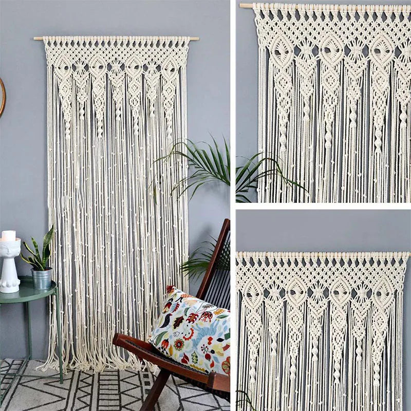 Hand-woven Macrame Door Curtain Bohemia Wall Hanging Tapestry For Home Window Doorway Bedroom Living Room Wedding Backdrop Decor