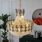 2025 Light Luxury Crystal Ceiling Chandelier Amber And Smoky Grey Crystal Circular Living Room Elegant Ceiling Lamps LED Lustre
