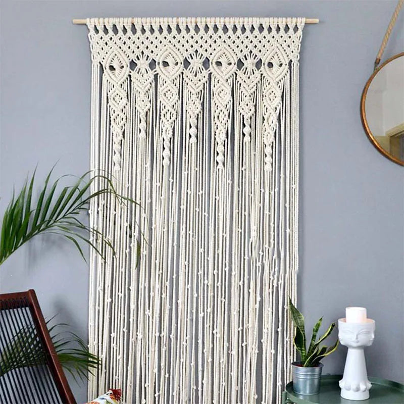 Hand-woven Macrame Door Curtain Bohemia Wall Hanging Tapestry For Home Window Doorway Bedroom Living Room Wedding Backdrop Decor