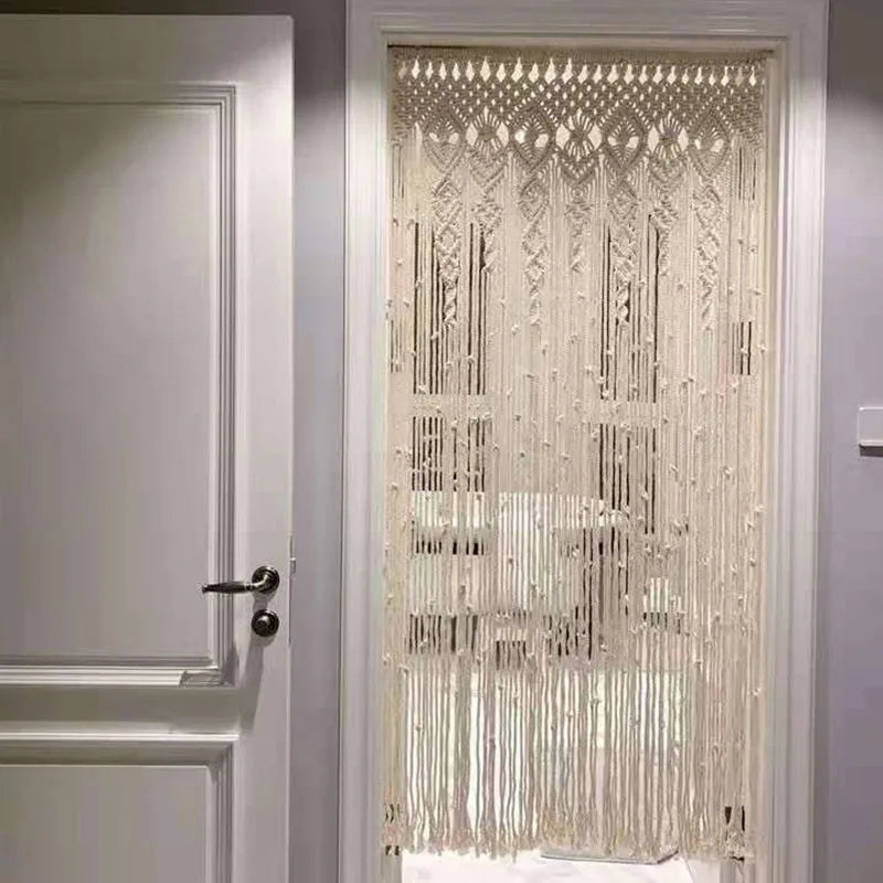 Hand-woven Macrame Door Curtain Bohemia Wall Hanging Tapestry For Home Window Doorway Bedroom Living Room Wedding Backdrop Decor