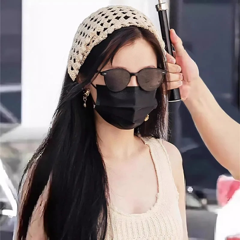Female Beige Triangle Hair Scarf Bandana Crochet Sheer Mesh Knitted Scarf Retro Headscarf Versatile Neck Scarf Hair Accessories