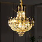 2025 Light Luxury Crystal Ceiling Chandelier Amber And Smoky Grey Crystal Circular Living Room Elegant Ceiling Lamps LED Lustre