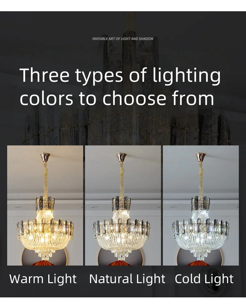 2025 Light Luxury Crystal Ceiling Chandelier Amber And Smoky Grey Crystal Circular Living Room Elegant Ceiling Lamps LED Lustre