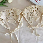 Female Beige Triangle Hair Scarf Bandana Crochet Sheer Mesh Knitted Scarf Retro Headscarf Versatile Neck Scarf Hair Accessories
