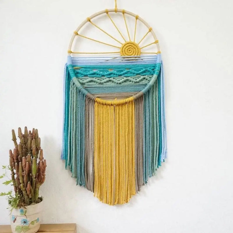 Hand-woven Cotton Rope Sunrise Sunset Tapestry Bohemian Colorful Sunrise Sunset Wall Art with Tassel Decorative
