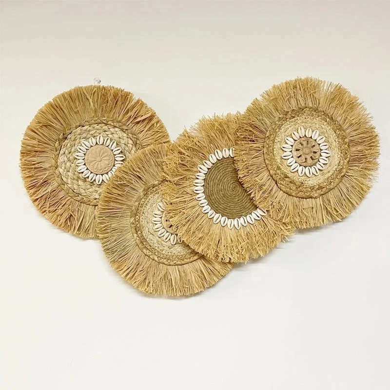 Natural Raffia Woven Bohemian Wall Decoration 30CM Round Wall Accents Handmade Scandinavian Hanging Decoration Boho Home Decor