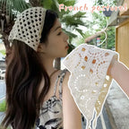 Female Beige Triangle Hair Scarf Bandana Crochet Sheer Mesh Knitted Scarf Retro Headscarf Versatile Neck Scarf Hair Accessories