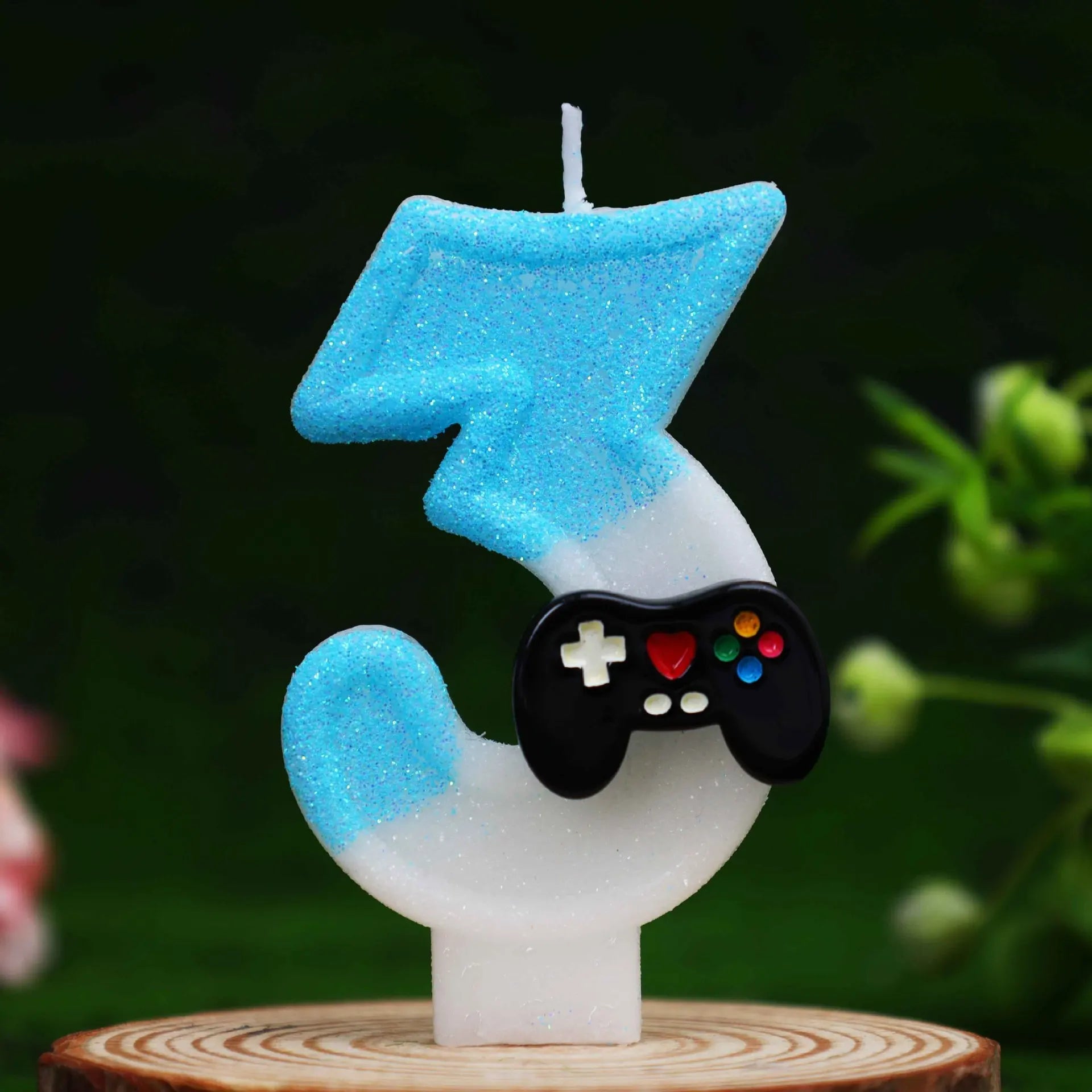 Game Controller Number Candles 0-9, Blue Glitter Video Game Birthday Cake Topper, Gamer Themed Number Candle for Boys Birthday P