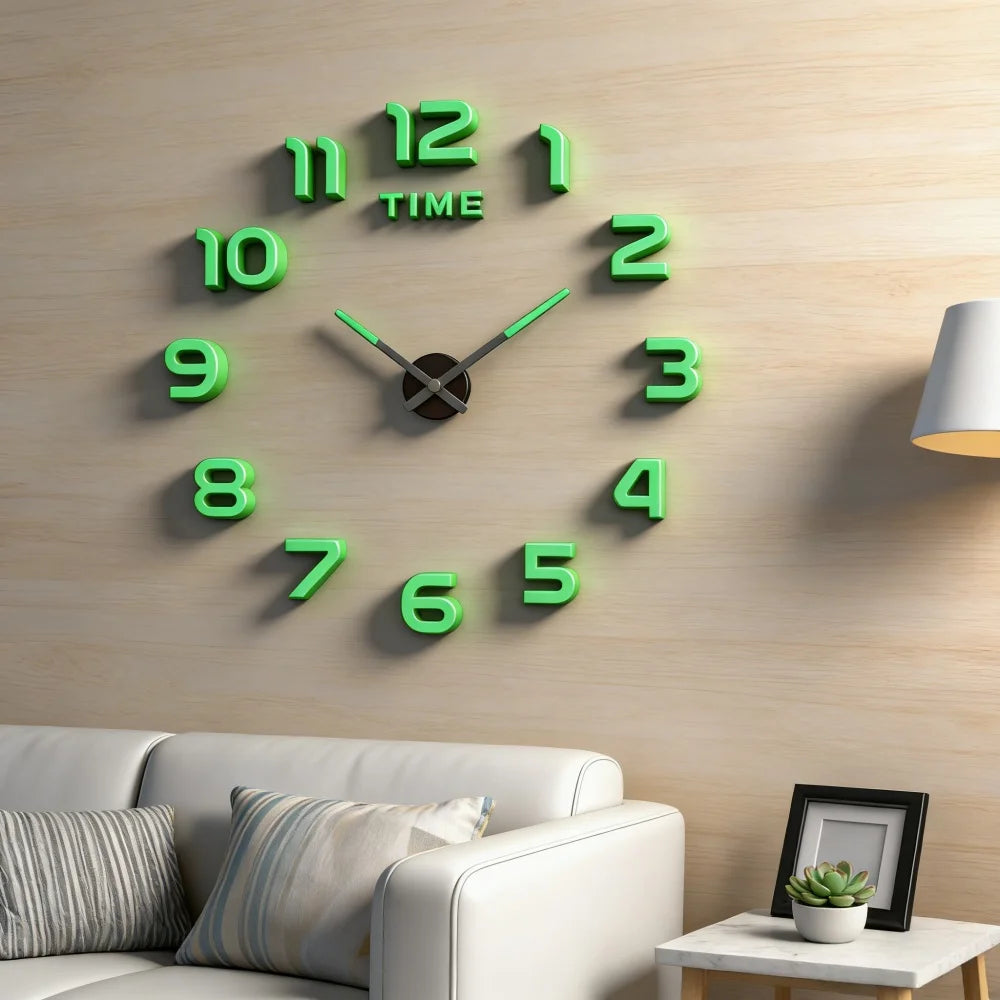 Large 3D Wall Clock Luminous Classic Wall Clocks DIY Digital Clock Wall Watches Stickers Silent Clock for Home Living Room Table