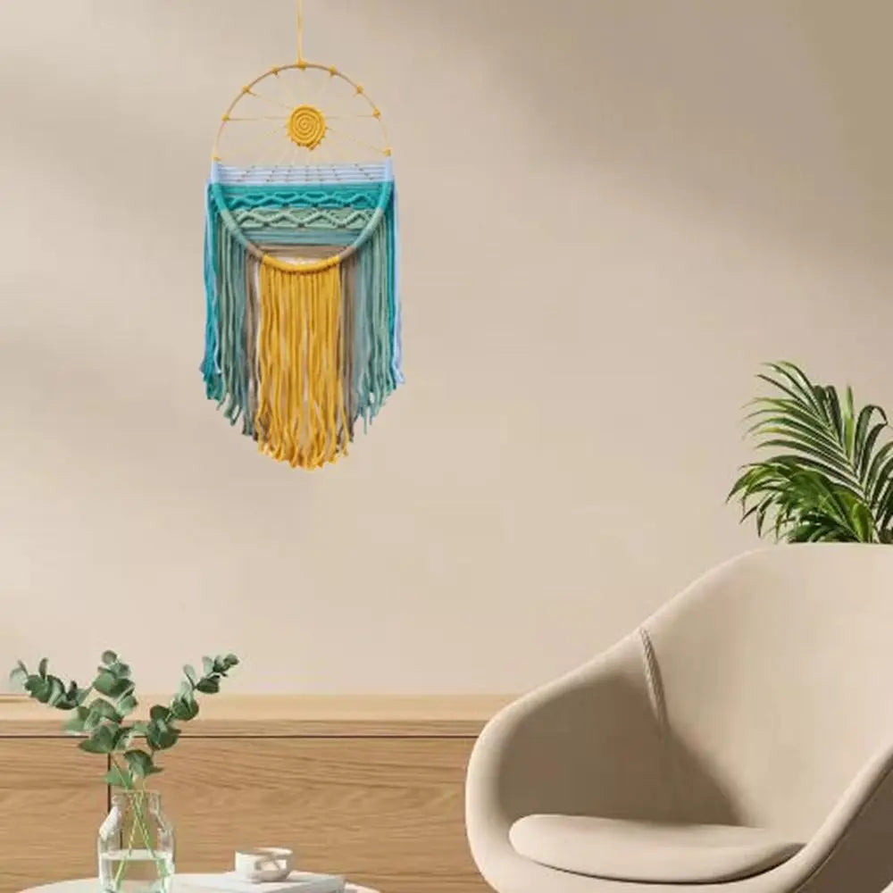 Hand-woven Cotton Rope Sunrise Sunset Tapestry Bohemian Colorful Sunrise Sunset Wall Art with Tassel Decorative