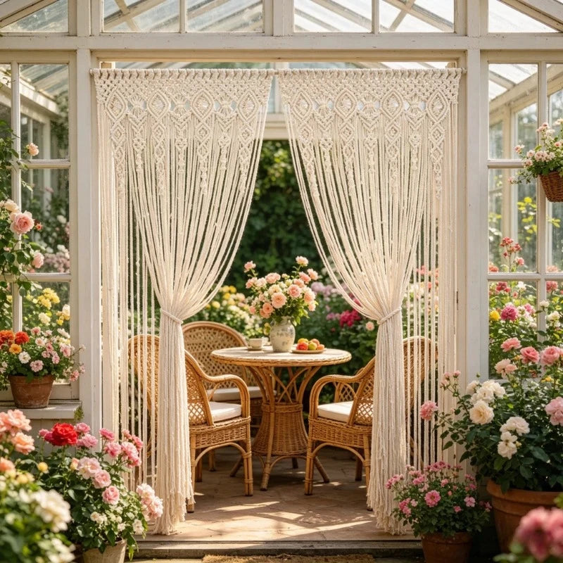 Hand-woven Macrame Door Curtain Bohemia Wall Hanging Tapestry For Home Window Doorway Bedroom Living Room Wedding Backdrop Decor
