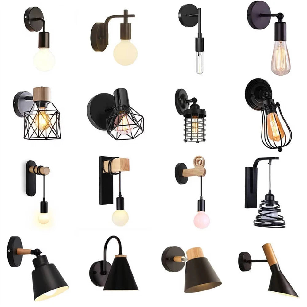 Nordic Wood Wall Lights Bedroom Bedside Lamp Black Creative Modern E27 Wall Lamps Suspension LED Home Lighting Sconce Room Decor