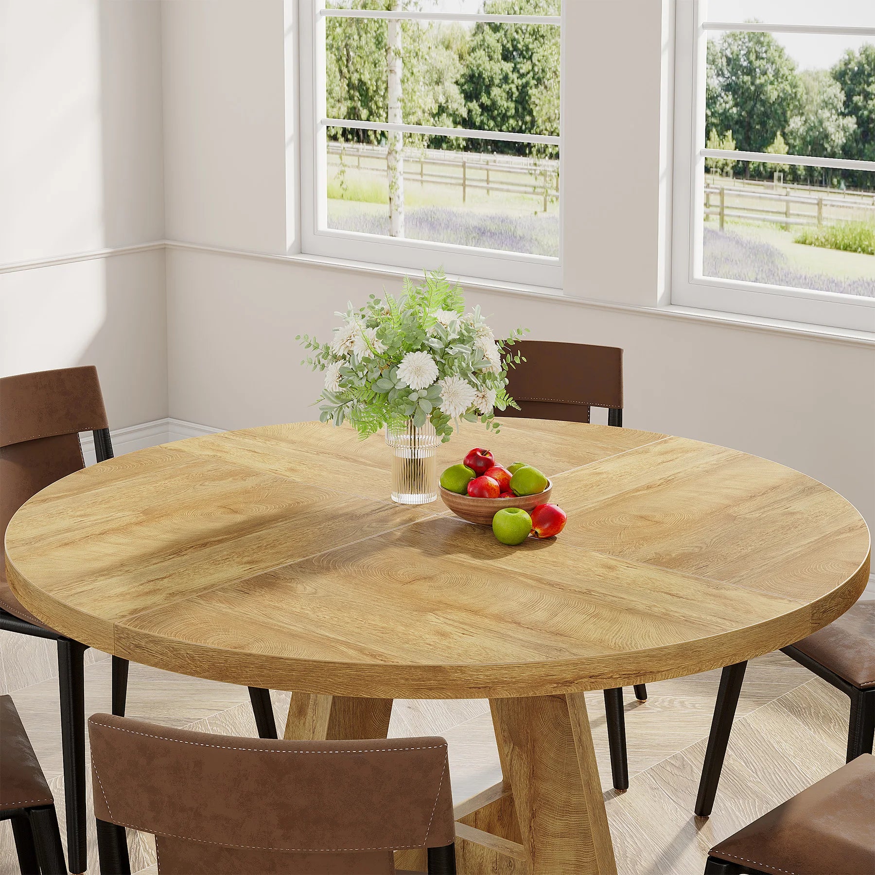 Tribesigns Round Dining Table for 4, 47 Inch Farmhouse Kitchen Table Small Dinner Table Kitchen Dinning Table for Dining Room