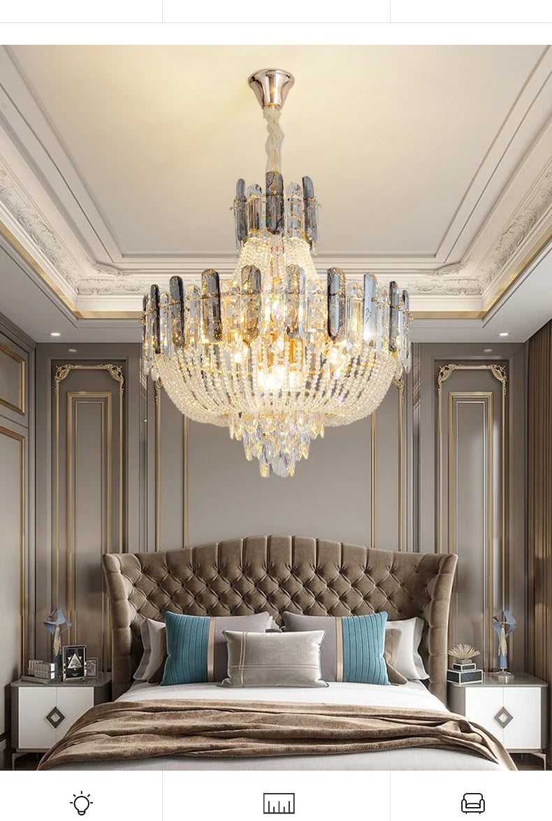 2025 Light Luxury Crystal Ceiling Chandelier Amber And Smoky Grey Crystal Circular Living Room Elegant Ceiling Lamps LED Lustre