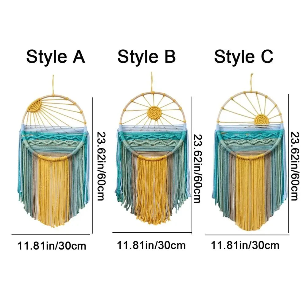 Hand-woven Cotton Rope Sunrise Sunset Tapestry Bohemian Colorful Sunrise Sunset Wall Art with Tassel Decorative