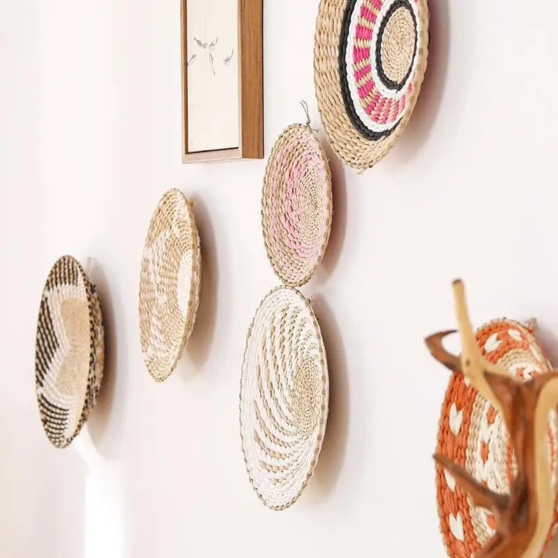 Boho Hand Woven Wall Basket Hanging Home Decorative Rustic Wall Basket Decor Pendants For Kitchen Farmhouse Table Living Room