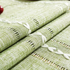 Green Table Runners Boho Rustic Tassels Farmhouse Braided Striped Cotton Linen for Dining Party Holiday Wedding Table Decoration