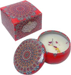 Bohemian Floral Tin Candle with Rose Petals | Natural Essential Oils for Home Decor, Odor Control & Emergency Lighting
