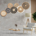 7PCS Boho Wall Baskets Seagrass Rattan Wicker Handmade Wall Art Room Decor Round Shape Hanging Wall Basket