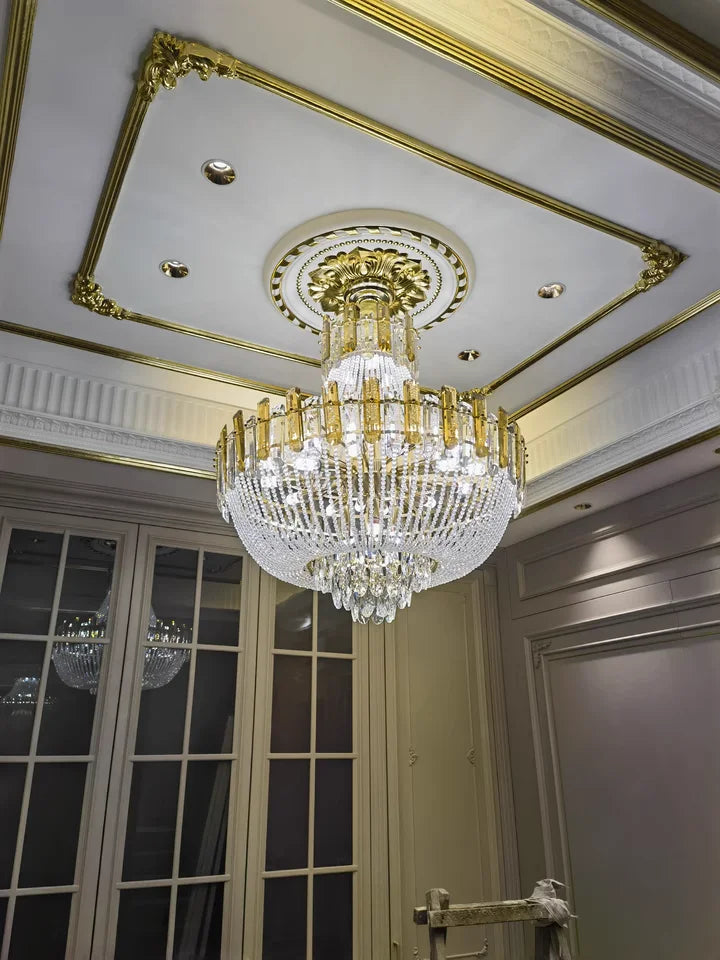 2025 Light Luxury Crystal Ceiling Chandelier Amber And Smoky Grey Crystal Circular Living Room Elegant Ceiling Lamps LED Lustre