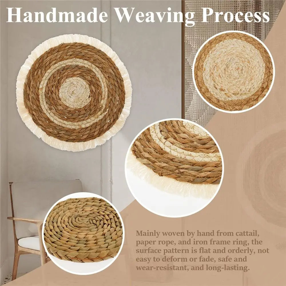 4/7PCS Boho Wall Baskets Seagrass Rattan Wicker Handmade Wall Art Room Decor Round Shape Hanging Wall Basket Home Decor