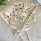 Female Beige Triangle Hair Scarf Bandana Crochet Sheer Mesh Knitted Scarf Retro Headscarf Versatile Neck Scarf Hair Accessories