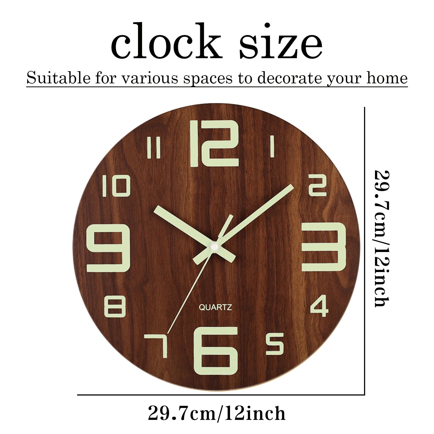 12 Inch Luminous Wall Clock Wood Silent light in dark night Nordic Fashion Wall Clock Non Ticking Clock With Night Light