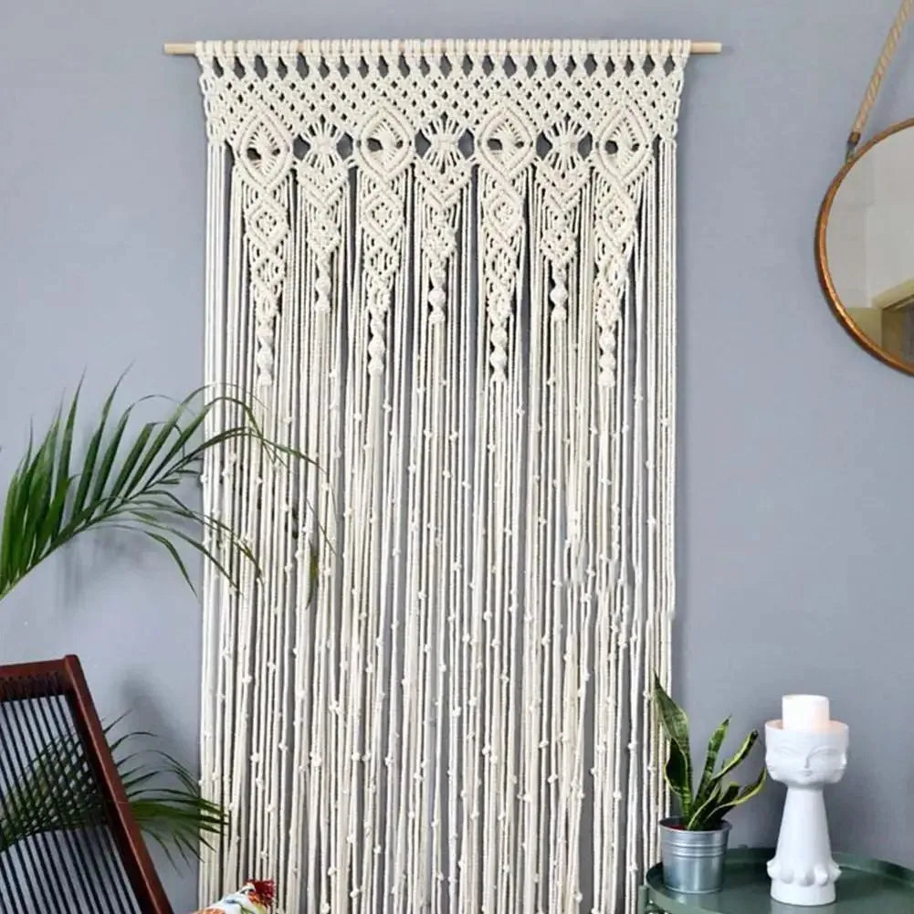 Hand-woven Macrame Door Curtain Bohemia Wall Hanging Tapestry For Home Window Doorway Bedroom Living Room Wedding Backdrop Decor