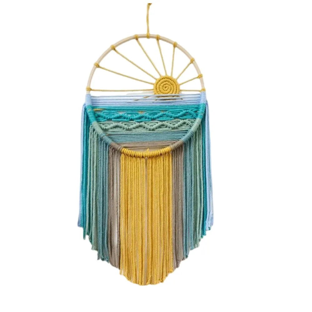 Hand-woven Cotton Rope Sunrise Sunset Tapestry Bohemian Colorful Sunrise Sunset Wall Art with Tassel Decorative